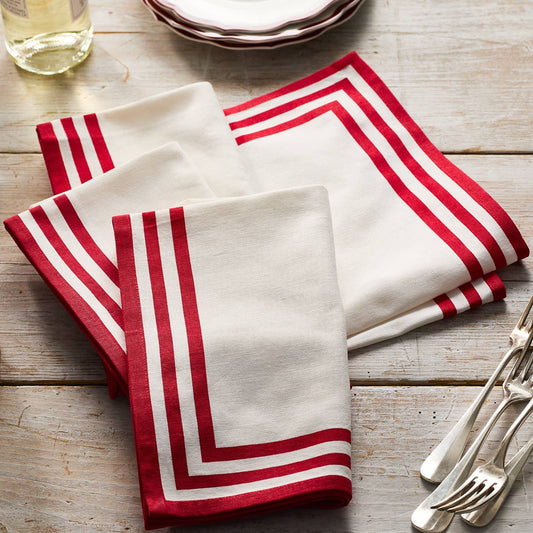 Triple Stripe Red Dinner Napkins