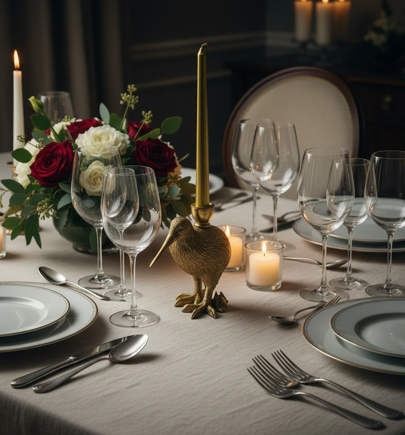 Gold Kiwi Bird Taper Candle Holder
