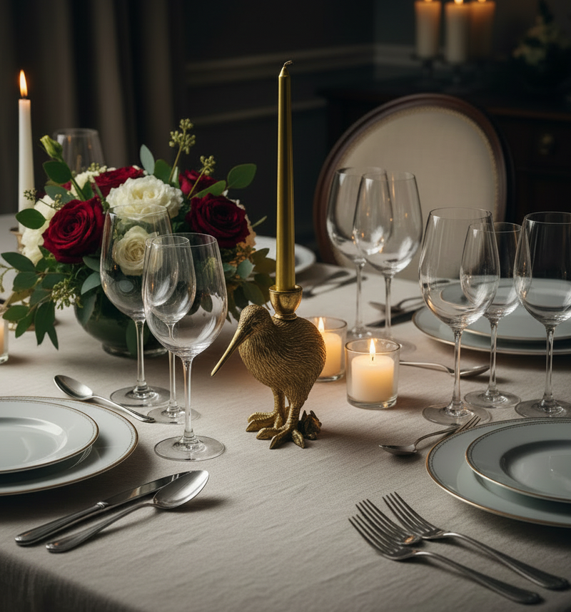 Gold Kiwi Bird Taper Candle Holder