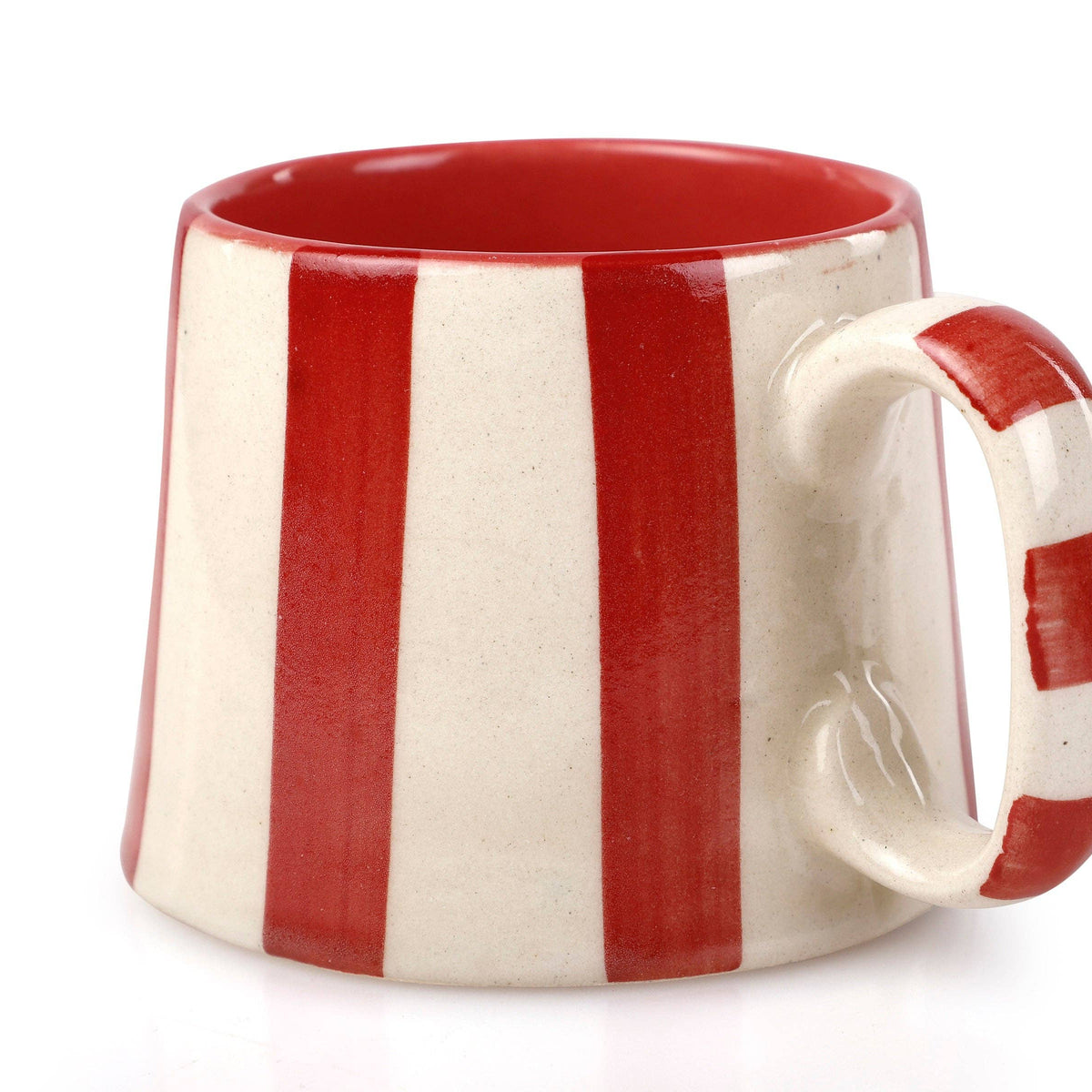 Handpainted Red Stripe Stoneware Coffee  Mug