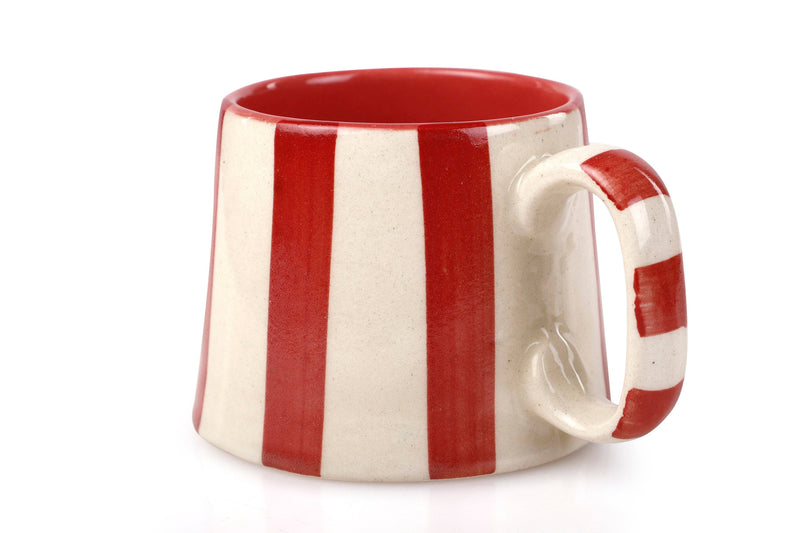 Handpainted Red Stripe Stoneware Coffee  Mug