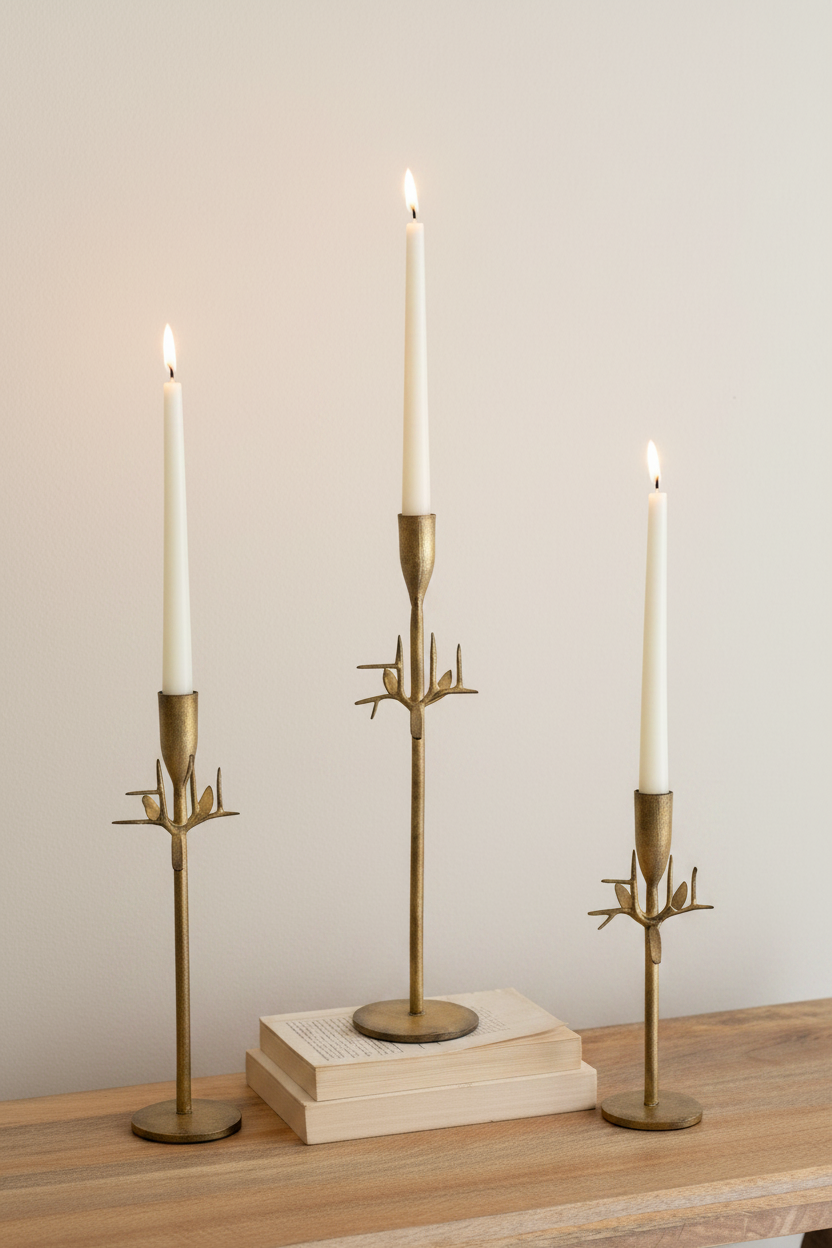 Forged Iron Deer Antique Gold Candle Holder Set
