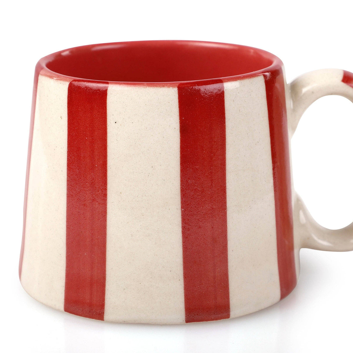 Handpainted Red Stripe Stoneware Coffee  Mug
