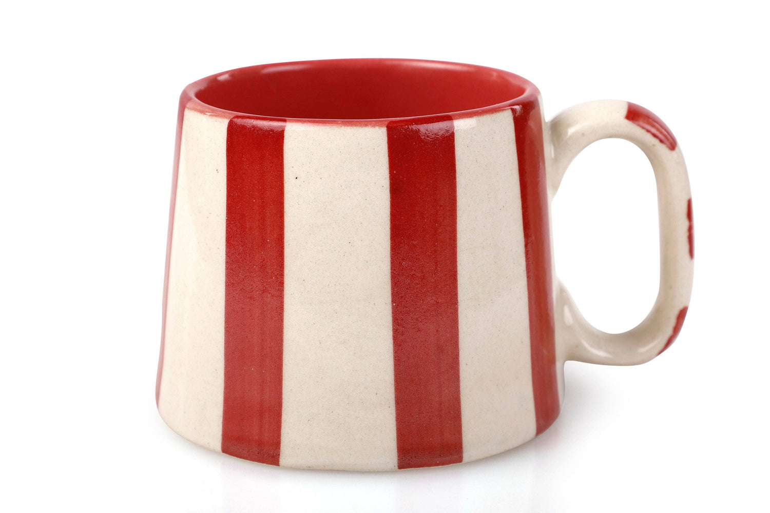 Handpainted Red Stripe Stoneware Coffee  Mug