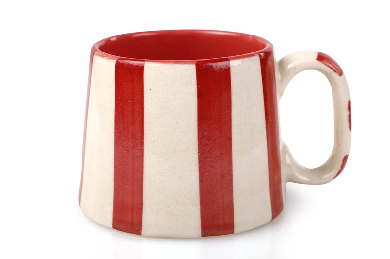 Handpainted Red Stripe Stoneware Coffee  Mug
