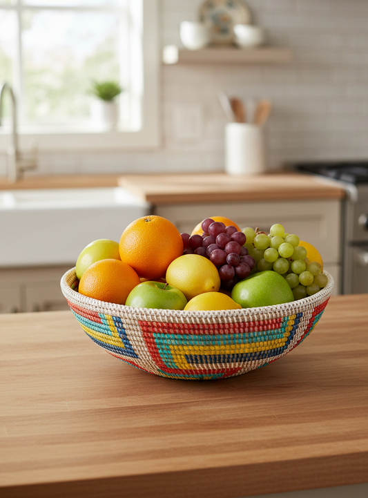 Colorful Senegal Zig Zag Tabletop Storage Basket Bowl