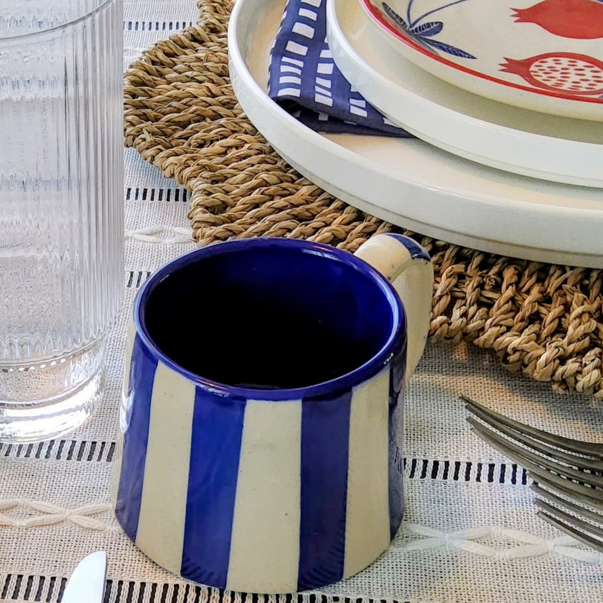 Handpainted Ceramic Dark Blue Stripe Mug