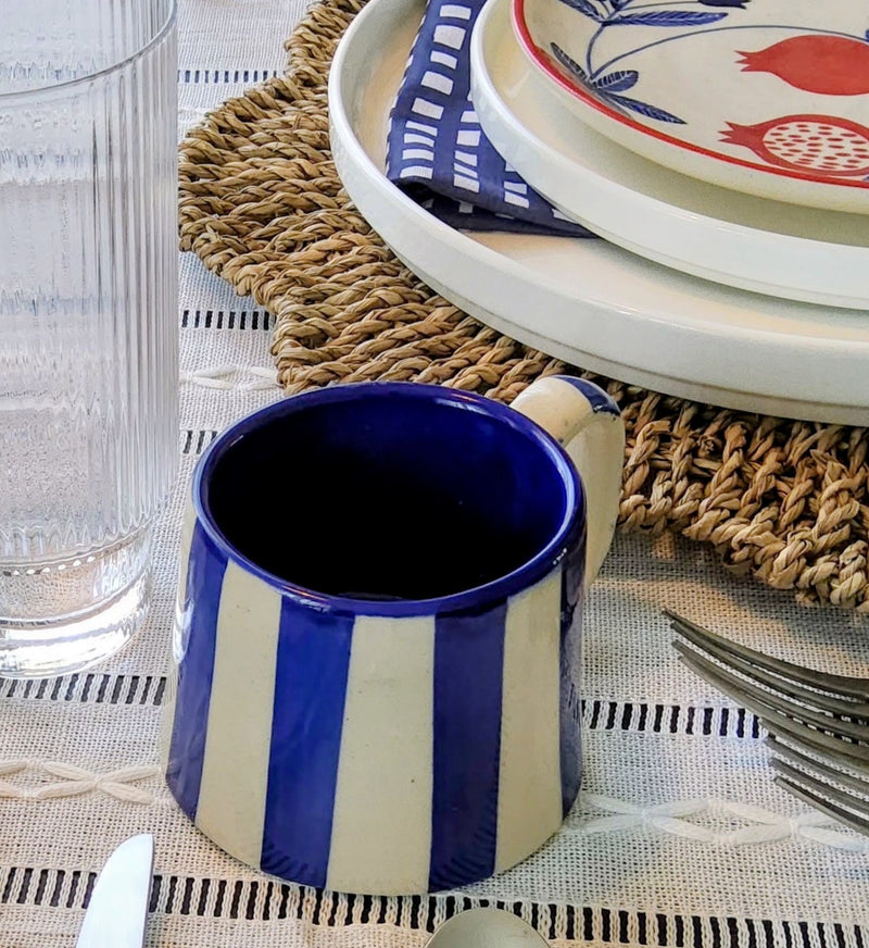 Handpainted Ceramic Dark Blue Stripe Mug