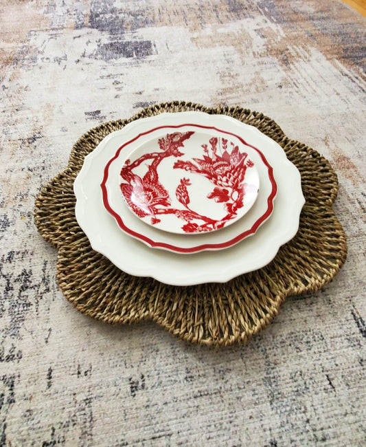 Stella Scalloped Crimson Red Rim Salad Plate