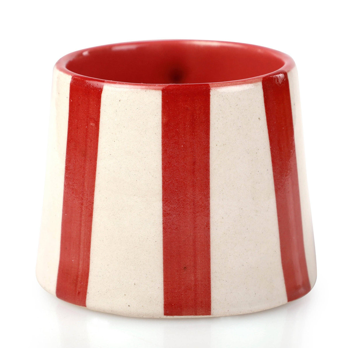 Handpainted Red Stripe Stoneware Coffee  Mug