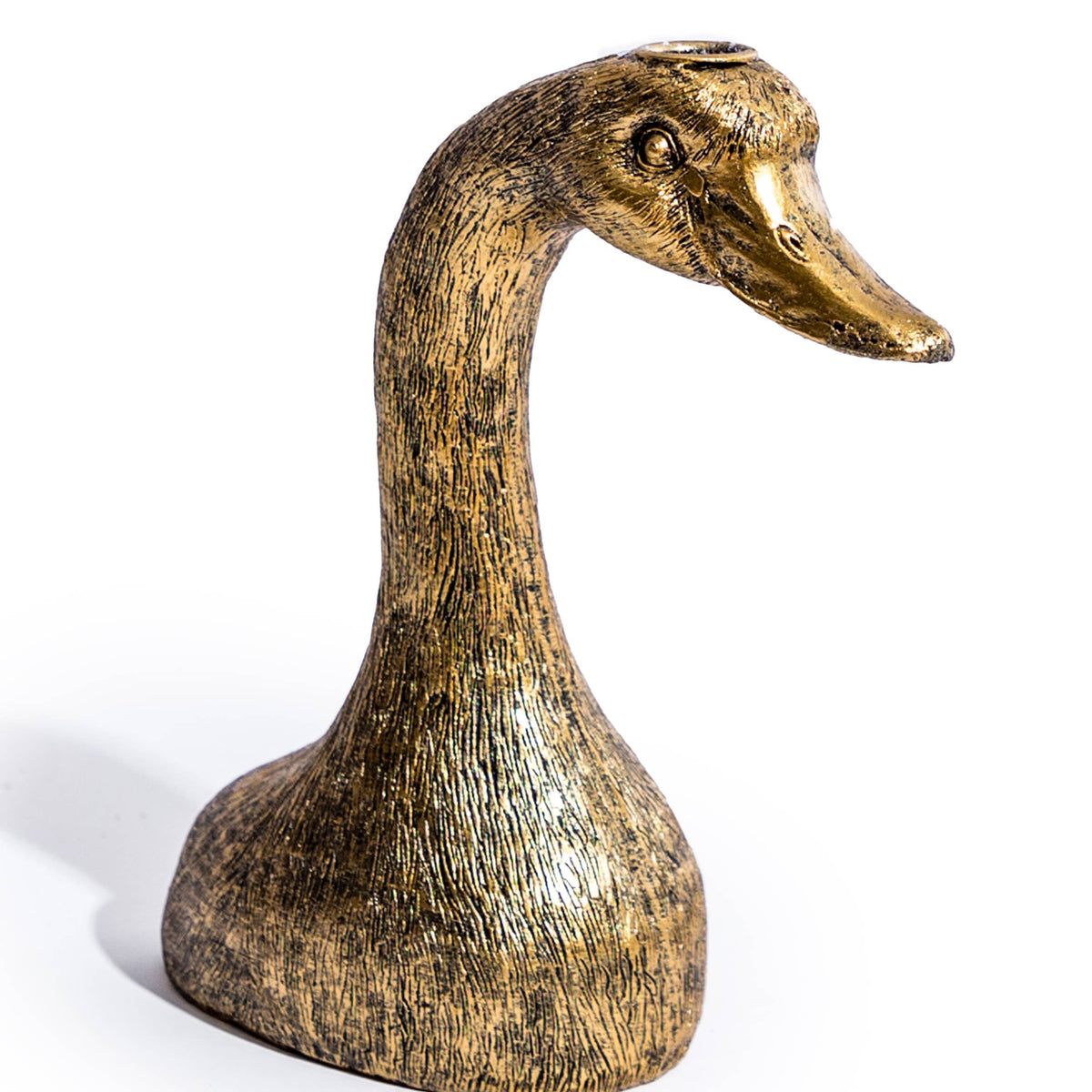 Antique Gold Duck Head Candle Holder