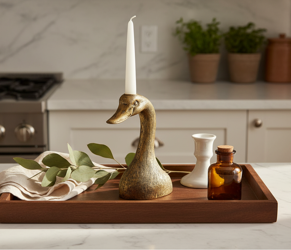 Antique Gold Duck Head Candle Holder