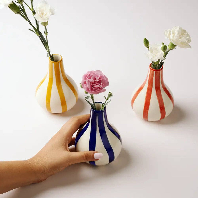 Handpainted Ceramic Red Stripe Bud Vase