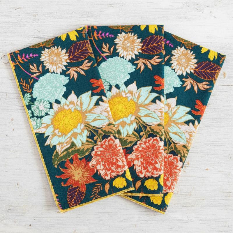 Winter Blue Floral Cloth Napkins
