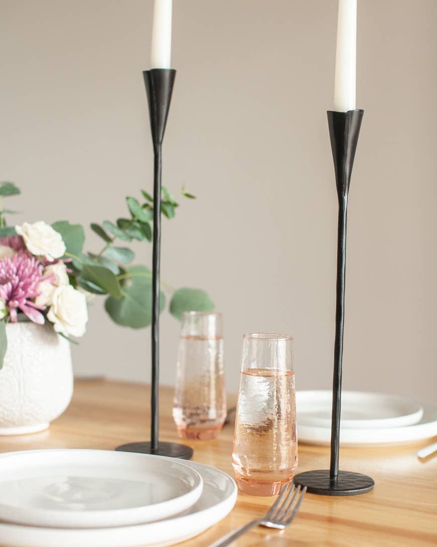 Phoenix Hand-Forged Iron Candle Sticks - Set of 2