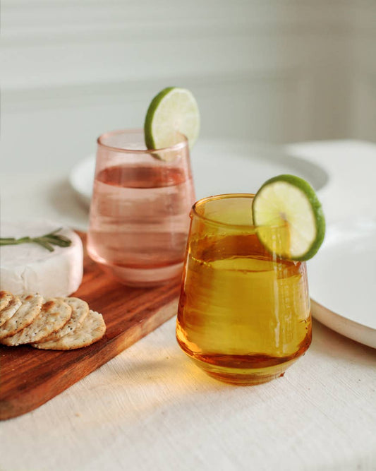 Handblown Hammered Glass Water Tumblers | Pair of 2