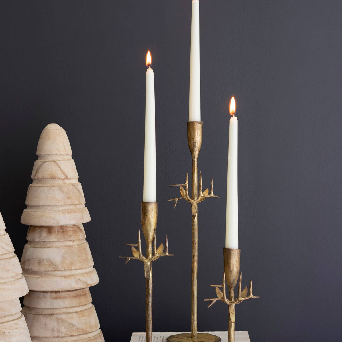 Forged Iron Deer Antique Gold Candle Holder Set