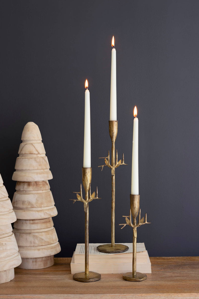 Forged Iron Deer Antique Gold Candle Holder Set