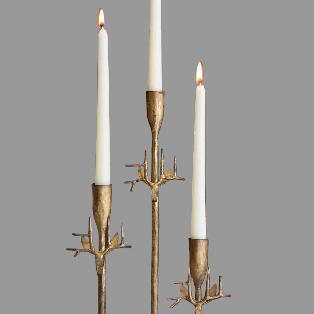 Forged Iron Deer Antique Gold Candle Holder Set