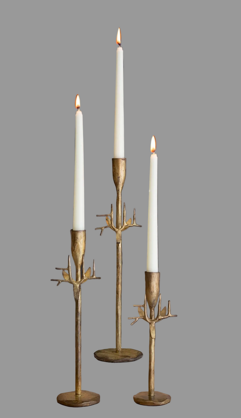 Forged Iron Deer Antique Gold Candle Holder Set