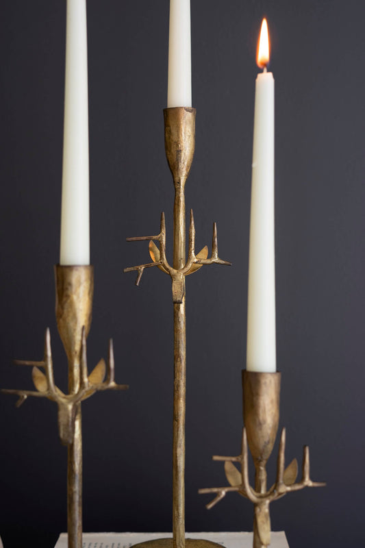 Forged Iron Deer Antique Gold Candle Holder Set