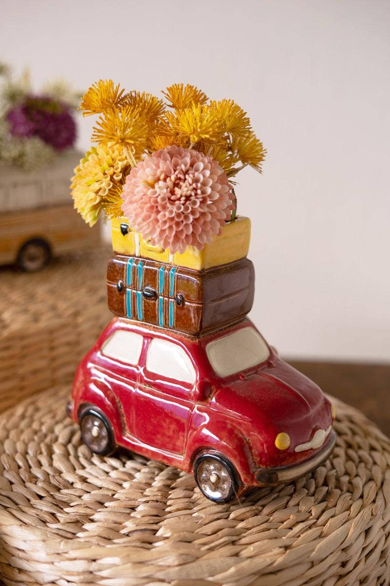 Colorful Ceramic Car with Luggage Planter Vase