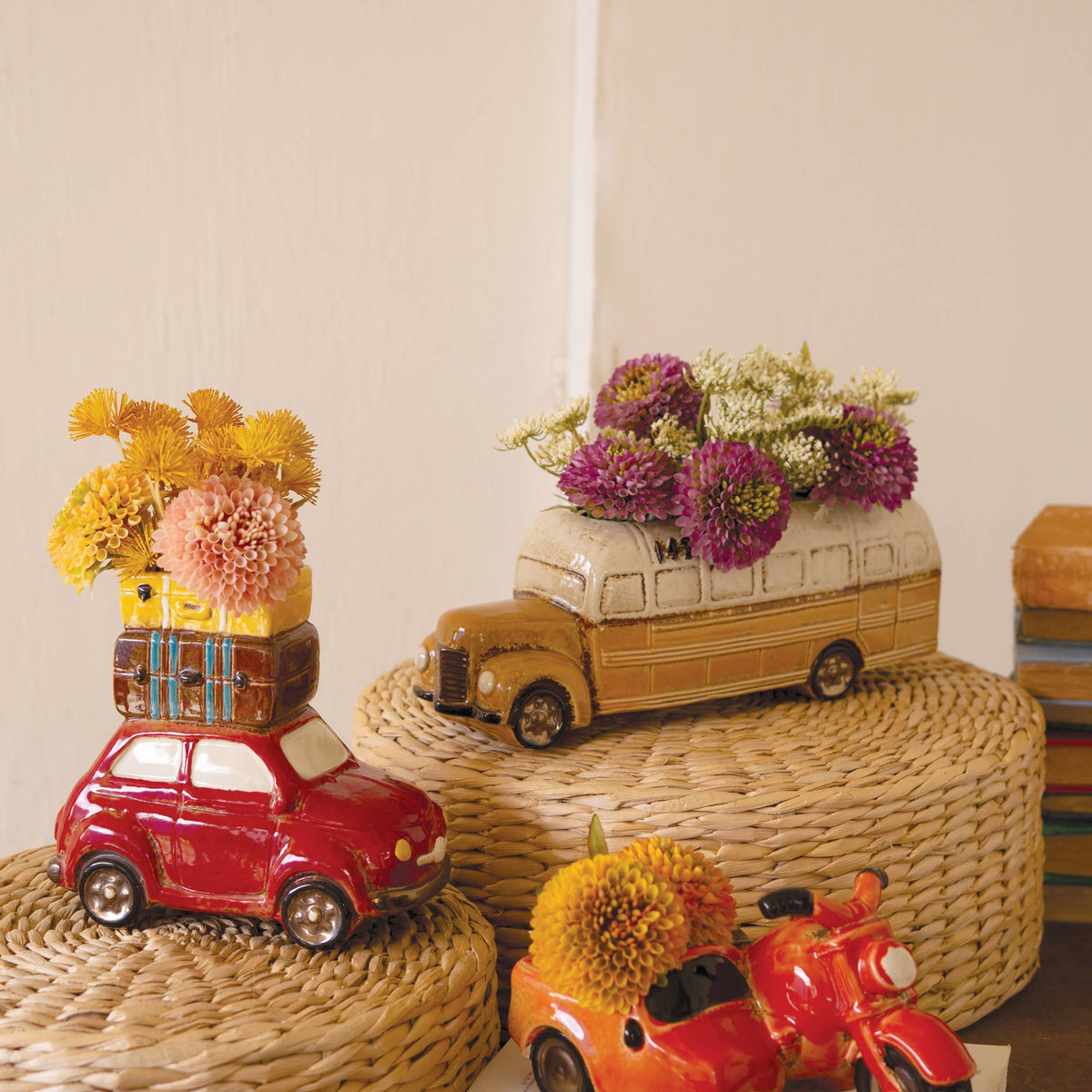 Colorful Ceramic Car with Luggage Planter Vase