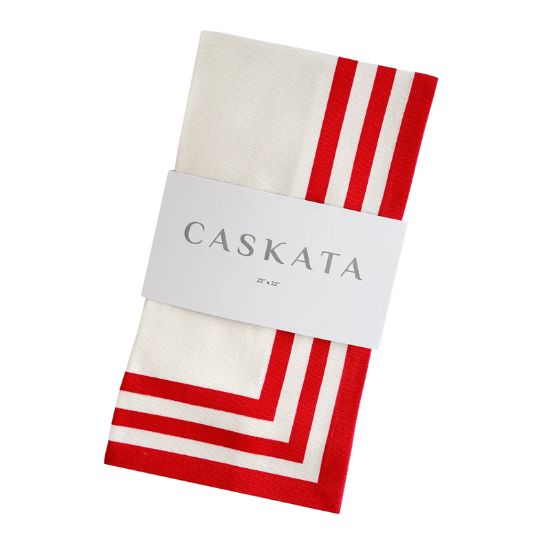 Triple Stripe Red Cotton Dinner Napkins