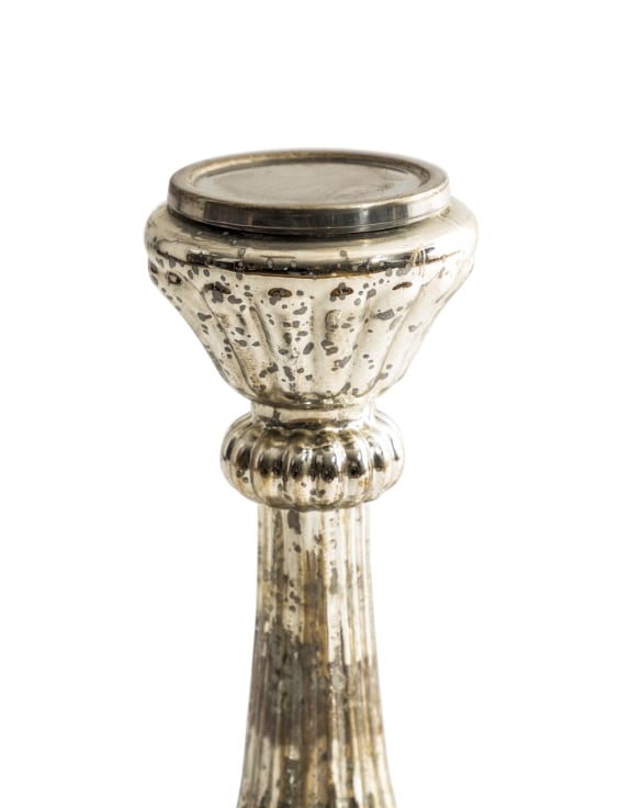 Rustic Antique Silver Glass Candle Holder