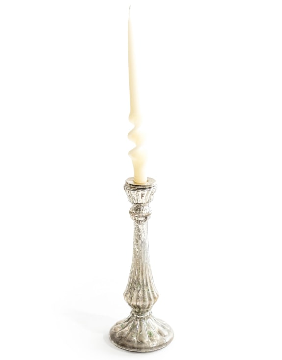 Rustic Antique Silver Glass Taper Candle Holder