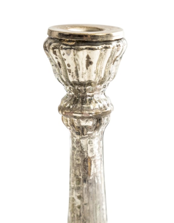 Rustic Antique Silver Glass Taper Candle Holder