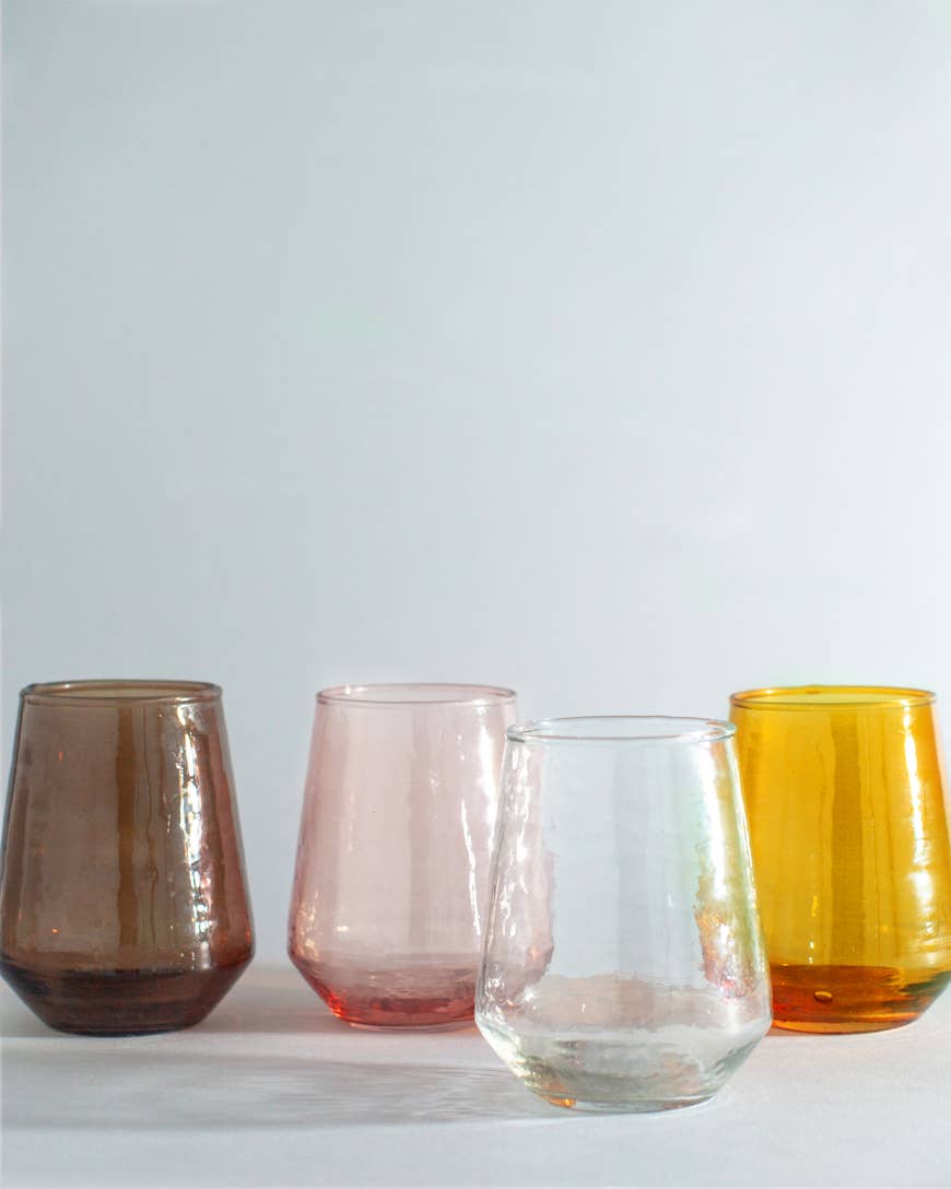 Handblown Hammered Glass Water Tumblers | Pair of 2
