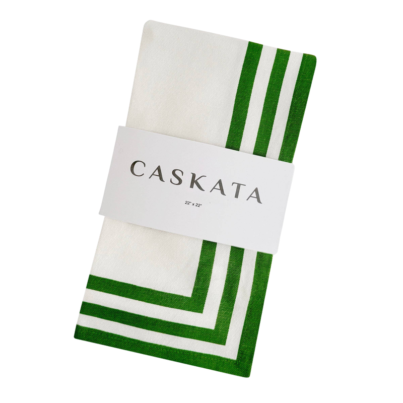 Triple Stripe Verde Green Cotton Dinner Napkins