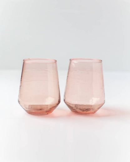 Handblown Hammered Glass Water Tumblers | Pair of 2