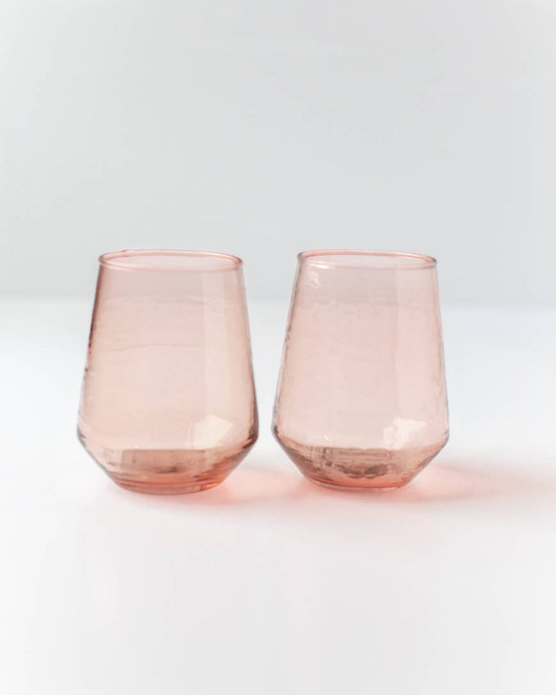 Handblown Hammered Glass Water Tumblers | Pair of 2