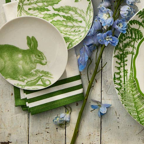 Triple Stripe Verde Green Cotton Dinner Napkins