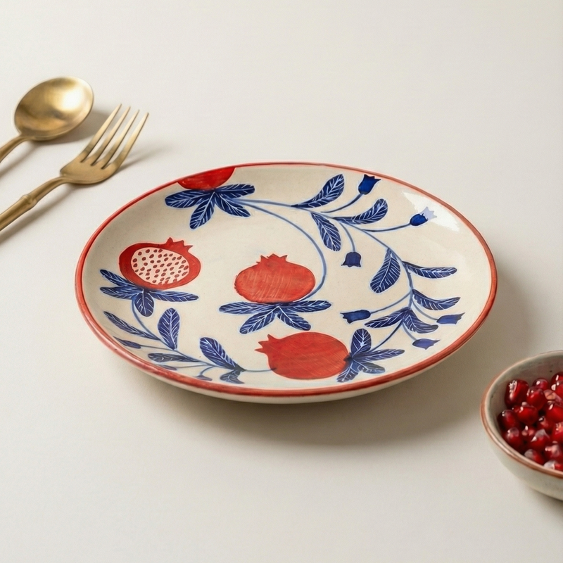 Handpainted Anaar Pomegranite Stoneware Snack Plate