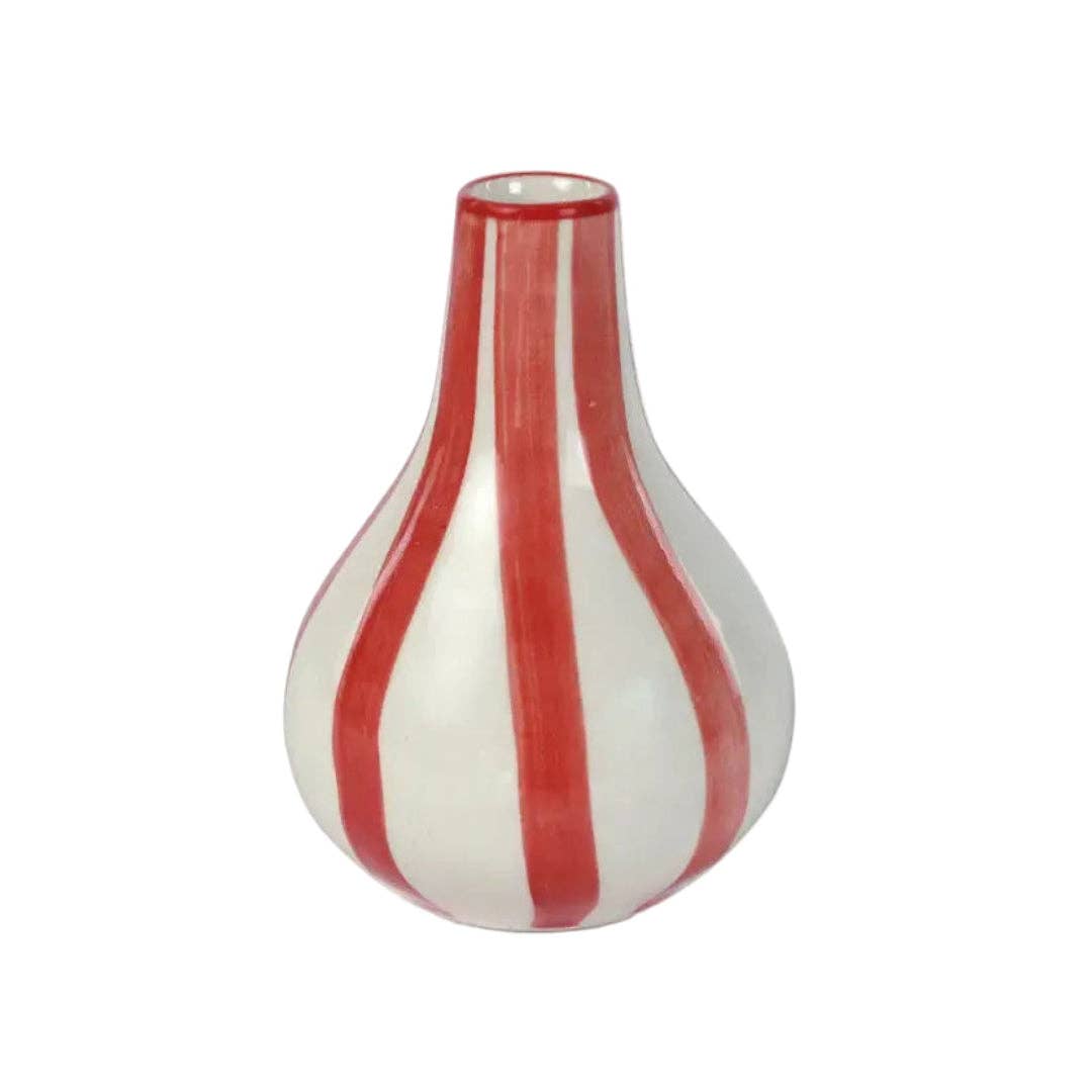 Handpainted Ceramic Red Stripe Bud Vase