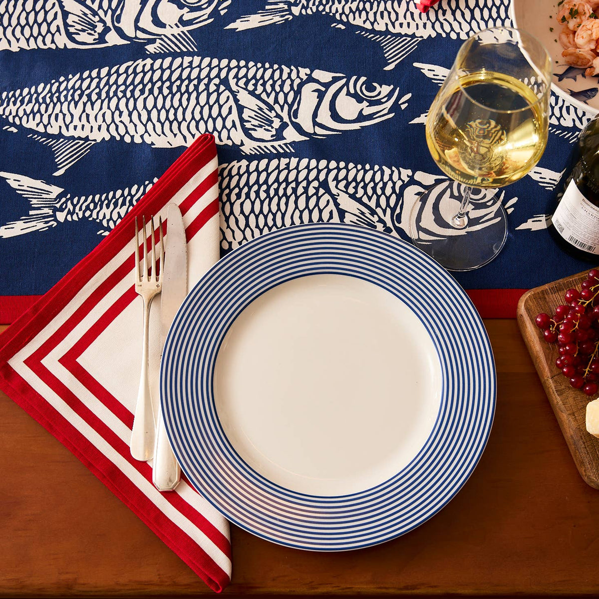 Triple Stripe Red Cotton Dinner Napkins
