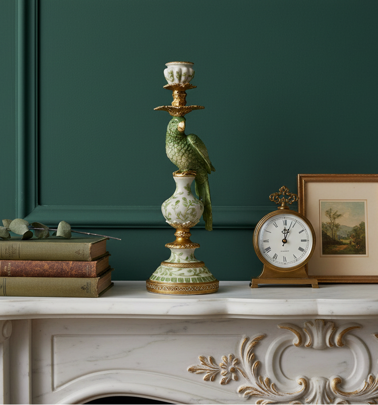 Antiqued Ornate Tropical Parrot Candle Holder