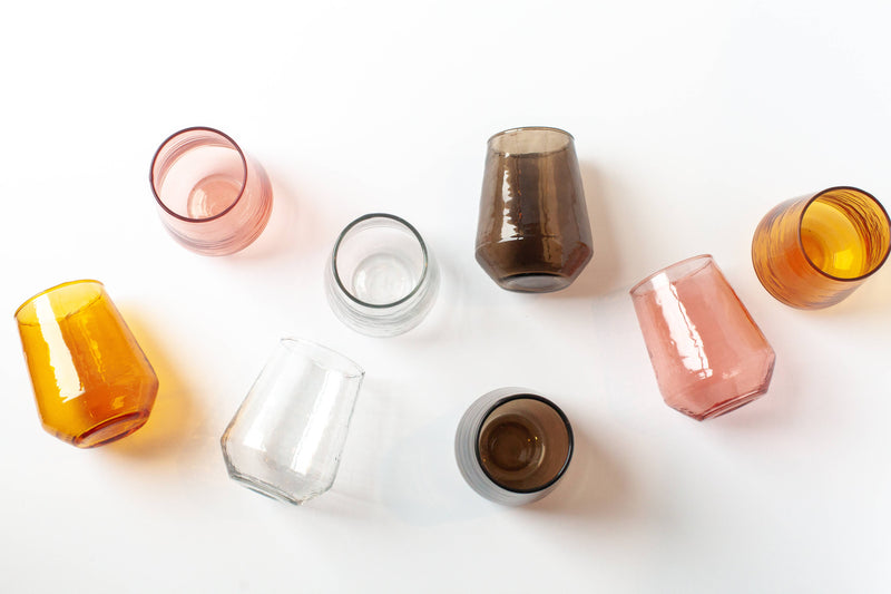 Handblown Hammered Glass Water Tumblers | Pair of 2