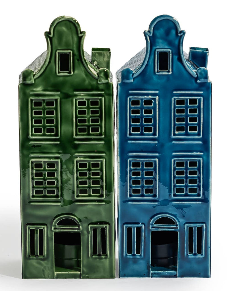 Green Metal "Amsterdam" Canal House Tealight Holder