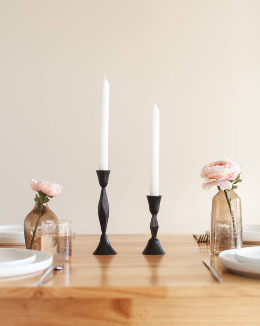Low Diamond Hand-Forged Iron Candle Stick