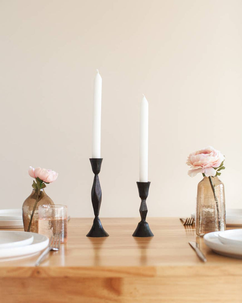 Low Diamond Hand-Forged Iron Candle Stick