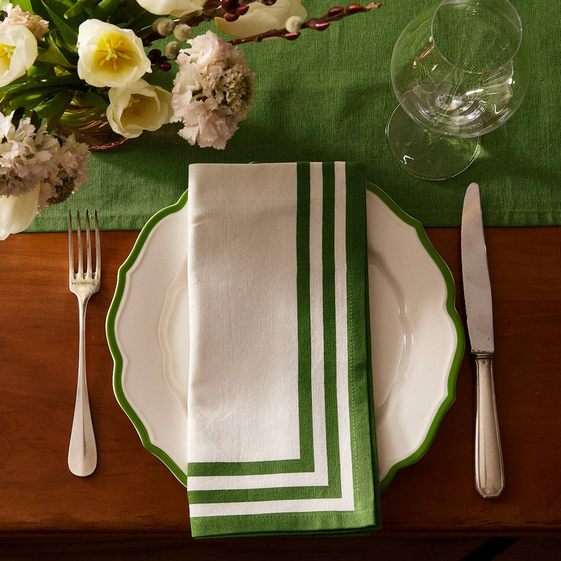 Triple Stripe Verde Green Cotton Dinner Napkins