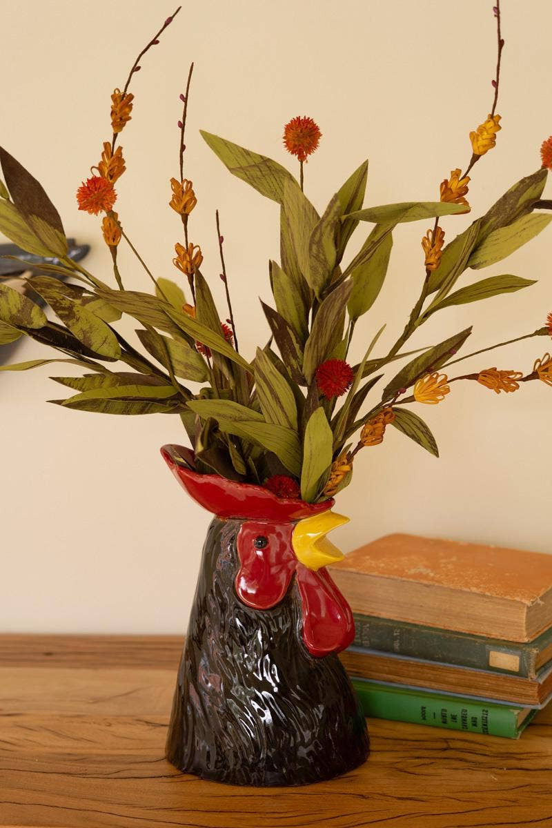 Ceramic Rooster Head Vase Sculpture