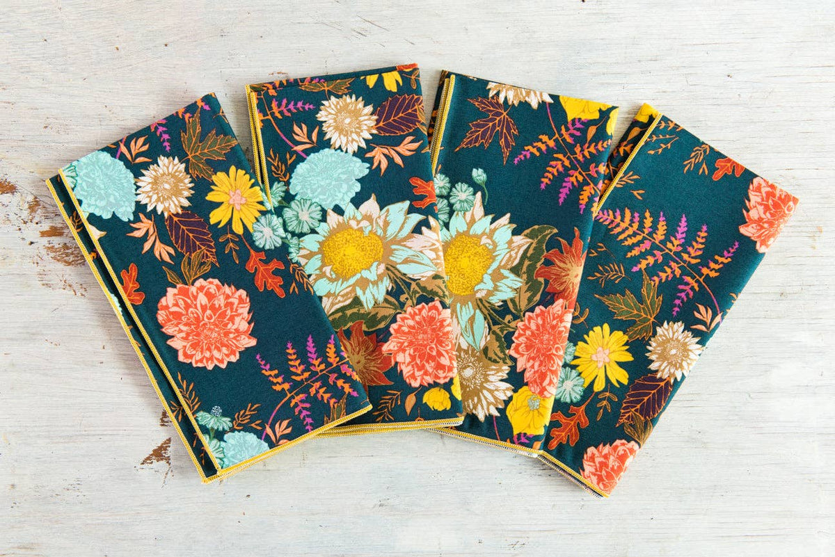Winter Blue Floral Cloth Napkins