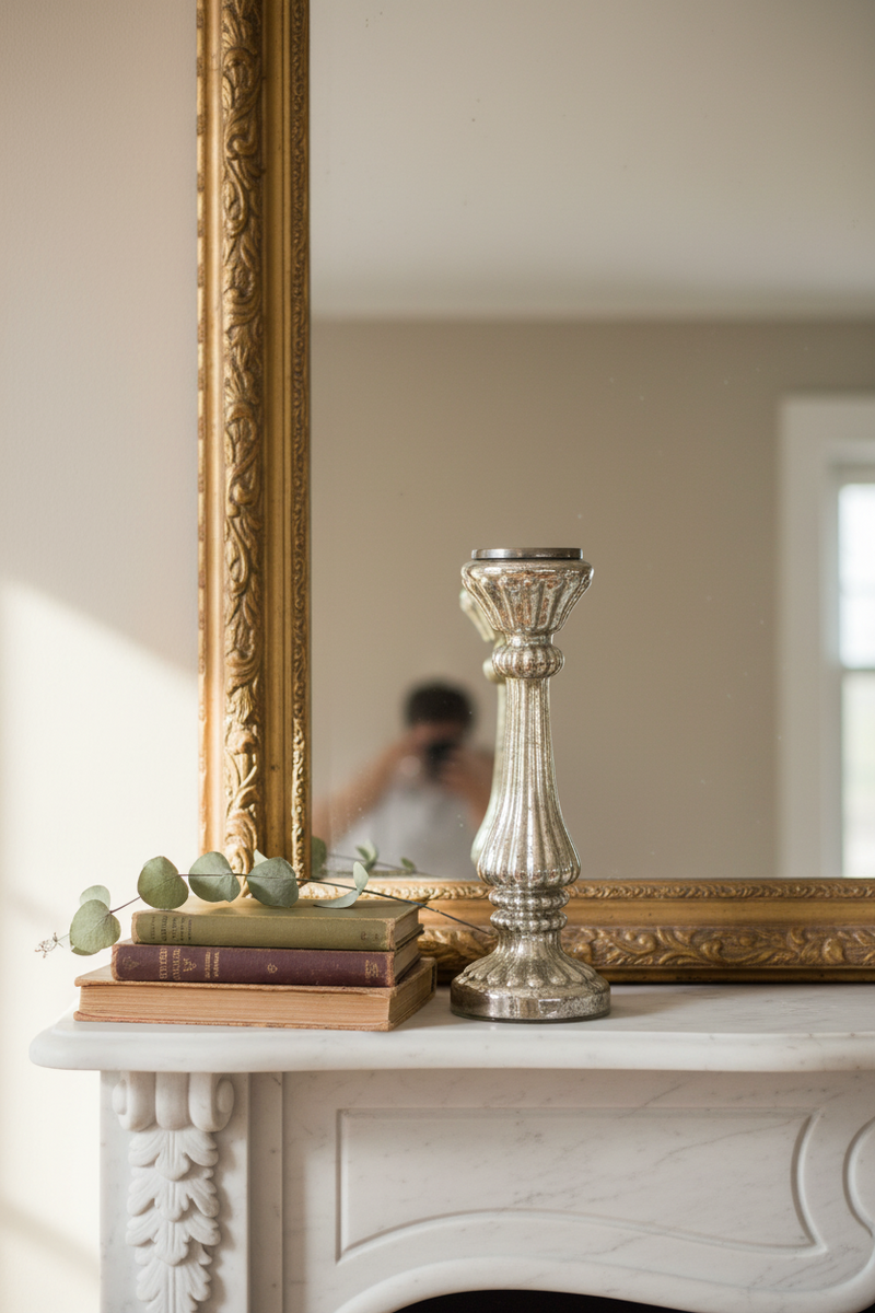 Rustic Antique Silver Glass Candle Holder