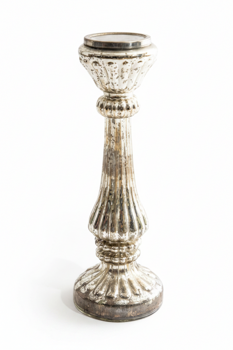 Rustic Antique Silver Glass Candle Holder