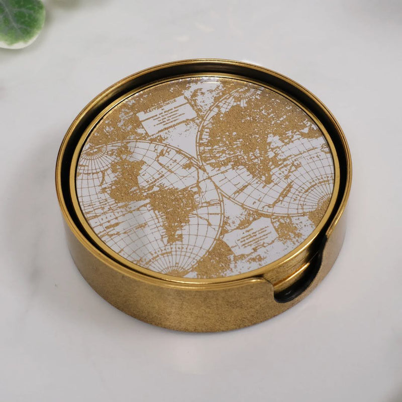 Mirrored World Map Round Coasters Set